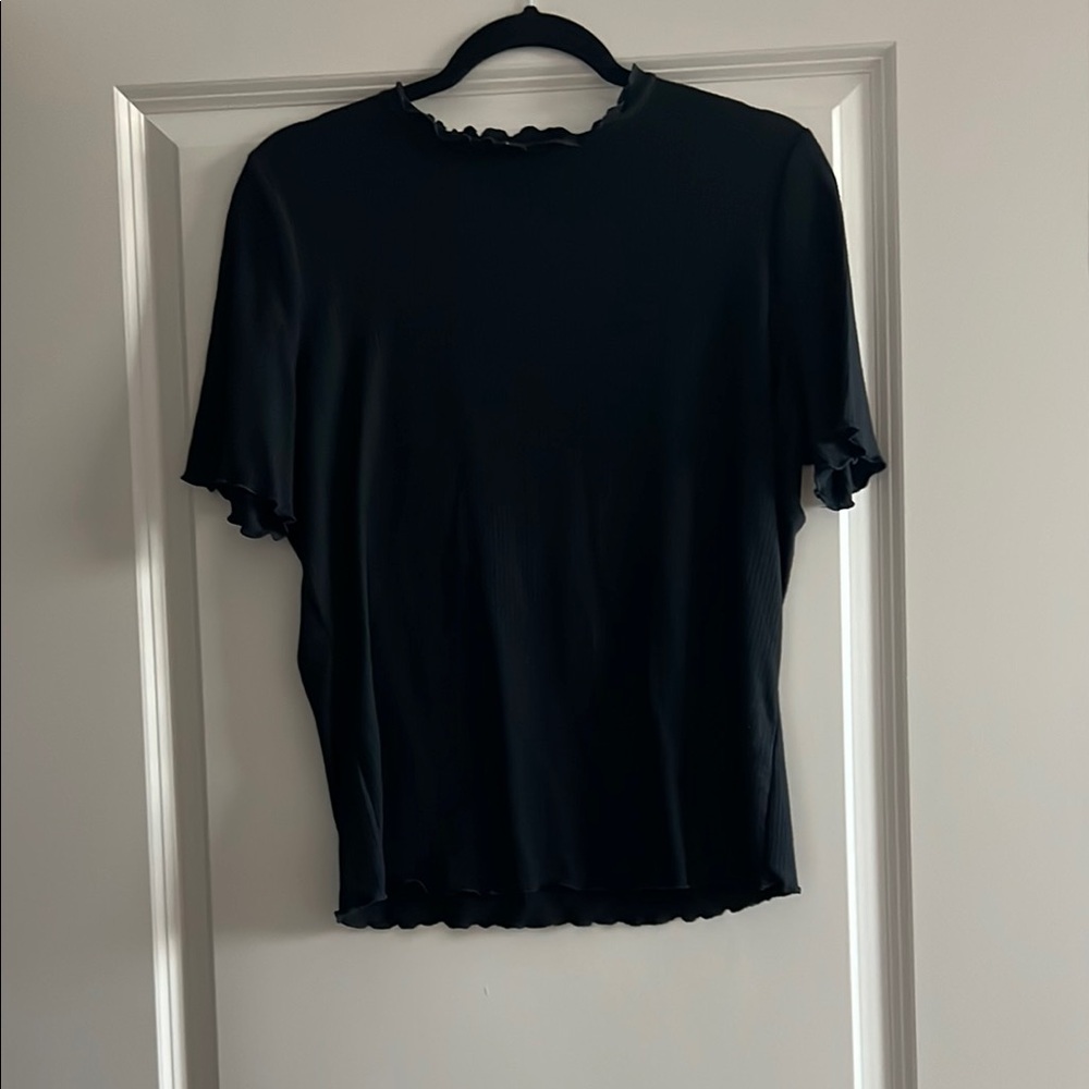 Black Ruffle Trim Women's Top